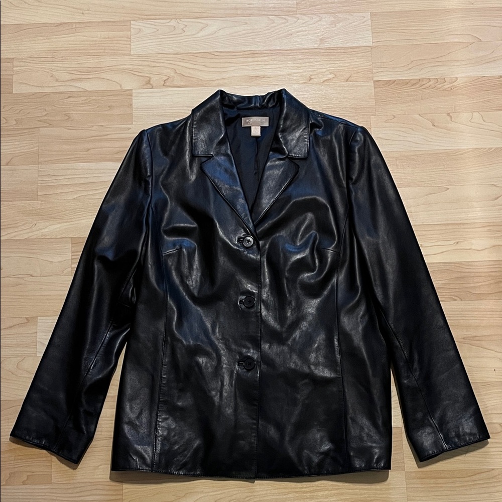 Nordstrom Black Leather Jacket Women's L Studio21